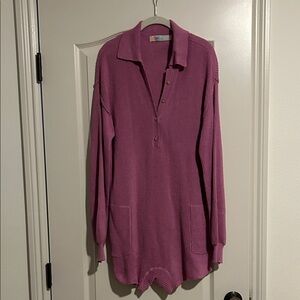 Free People Purple Long-Sleeve Collared Sweater
